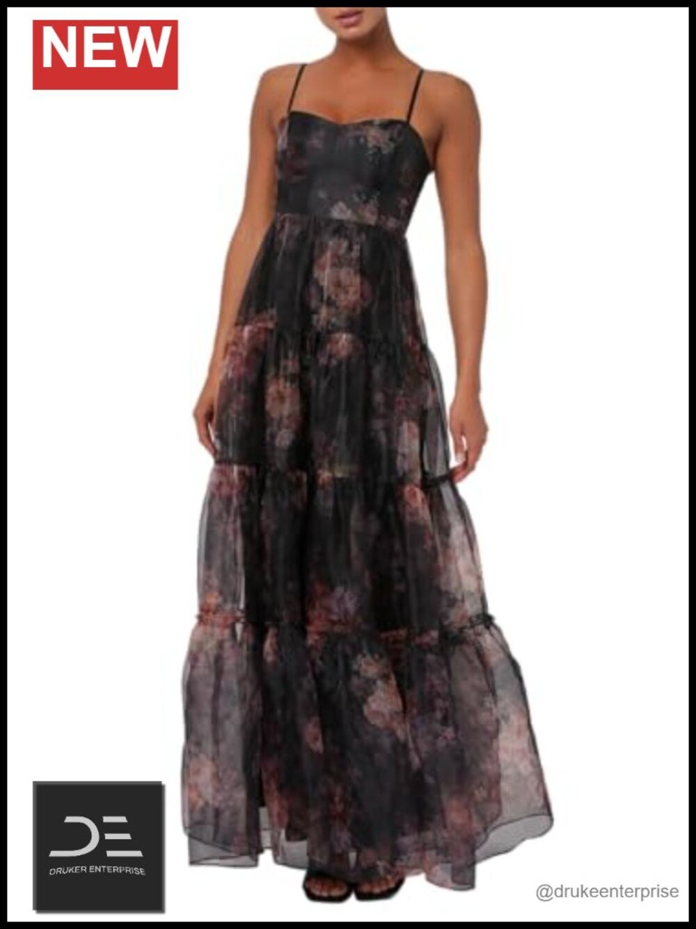 Organza Maxi Dress Tiered Chiffon A-Line Sleeveless Formal
